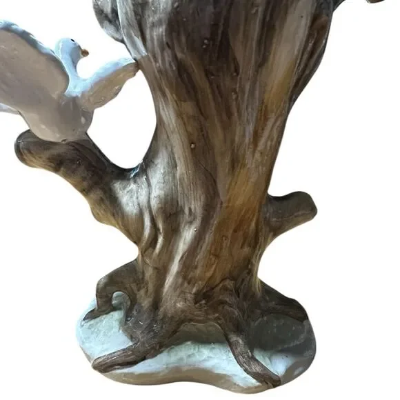 Vintage Capodimonte porcelain vase features tree trunk, branches, flowers, doves